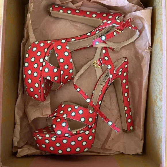 Miu Miu Canvas Polk a Dot Platform Sandlas size 36.5 - Picture 2 of 4